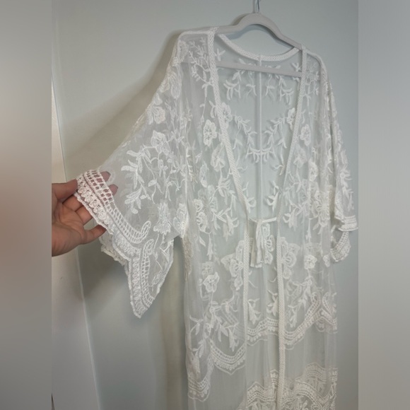 Boho Lace Cover Up Maxi White Beach Swimwear Summer  Duster Sexy Kimono - Picture 10 of 16